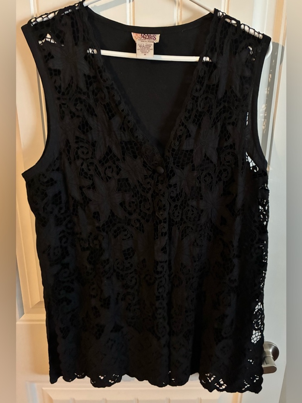 HiBiS Lace Overlay Sleeveless Vest - Black